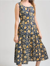 Load image into Gallery viewer, Thais Tiered Sleeveless Dress - Navy Floral