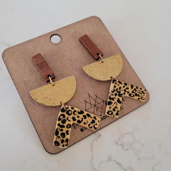 Wood + Cheetah Print Earrings