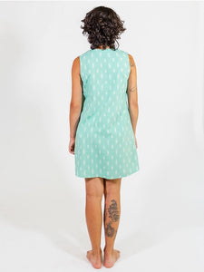 Pintucked Away Dress - Aqua Ikat
