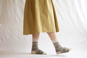Nishiguchi Kutsushita, Wool, Made in Japan, Ethically Produced, Socks, Jaquard, Patterned, Oatmeal