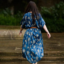 Load image into Gallery viewer, Indigo Silky Block Print Long Dress - Opuntia