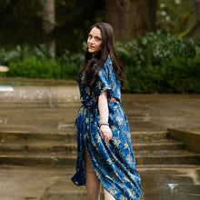 Load image into Gallery viewer, Indigo Silky Block Print Long Dress - Opuntia
