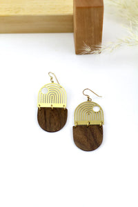 Brass & Wood Sun Earrings