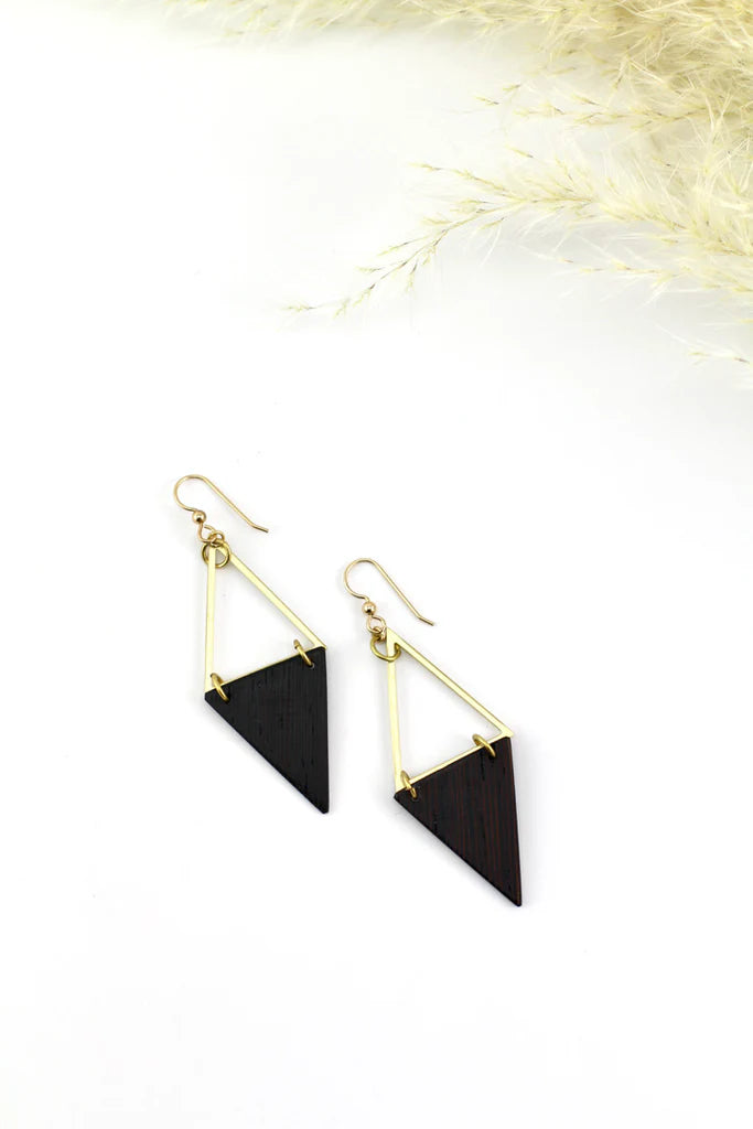 Brass & Wood Mirrored Earrings