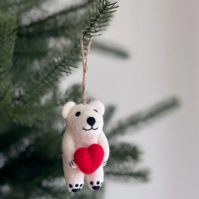 Mini Polar Bear Holding Heart Ornament