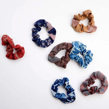 Load image into Gallery viewer, Cotton Silk Hand Dyed and Block Printed Scrunchies - Set of 2