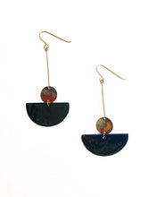 Load image into Gallery viewer, Heat Patina and Enamel Dangle Earrings