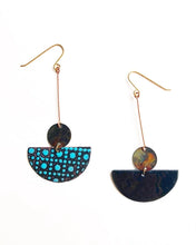 Load image into Gallery viewer, Heat Patina and Enamel Dangle Earrings