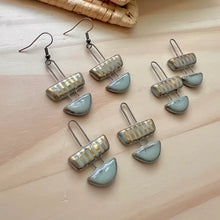 Load image into Gallery viewer, 2 Piece Turquoise Striped Ceramic Clay Earrings