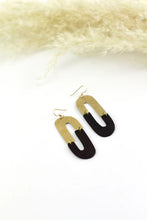 Load image into Gallery viewer, Brass &amp; Wood Oval Earrings