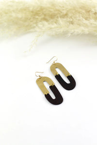 Brass & Wood Oval Earrings