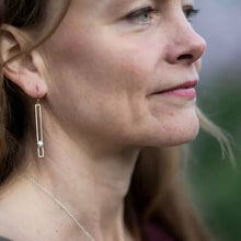 Load image into Gallery viewer, Skinny Rectangle Bar Earrings with Silver Cluster