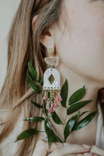 Load image into Gallery viewer, Pearl &amp; Rainbow Leaf Chain Tassel Earrings