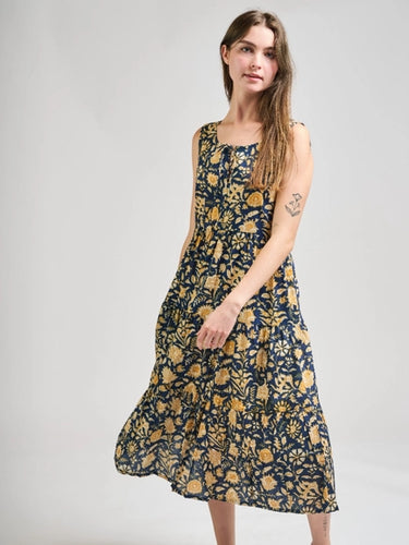 Thais Tiered Sleeveless Dress - Navy Floral