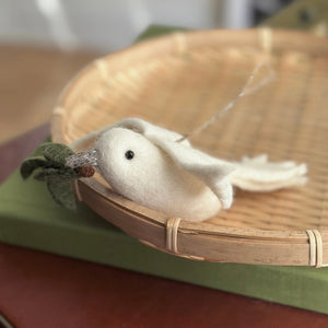 Felt Dove with Olive Twig Ornament