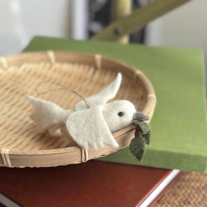 Felt Dove with Olive Twig Ornament