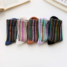 Load image into Gallery viewer, Women's Cotton Striped Crew Socks