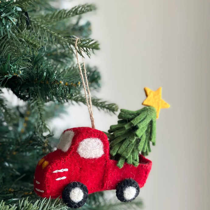 Pickup Truck with Christmas Tree Ornament
