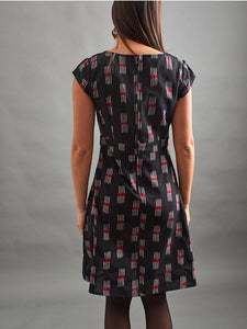 Vintage Pleat Dress - Black Ikat