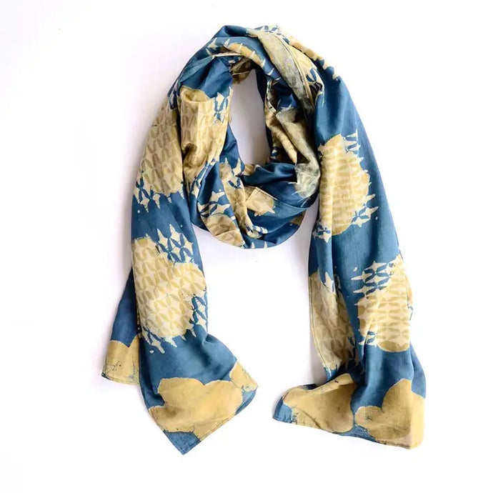 Blue & Gold Block Print Scarf - Ira