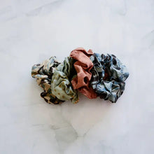 Load image into Gallery viewer, Satin Finish Hand Dyed and Block Printed Scrunchies - Set of 2