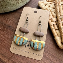 Load image into Gallery viewer, Two Piece Blue Striped and Natural Clay Earrings