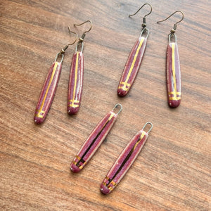 Maroon Striped Collar Ceramic Earrings