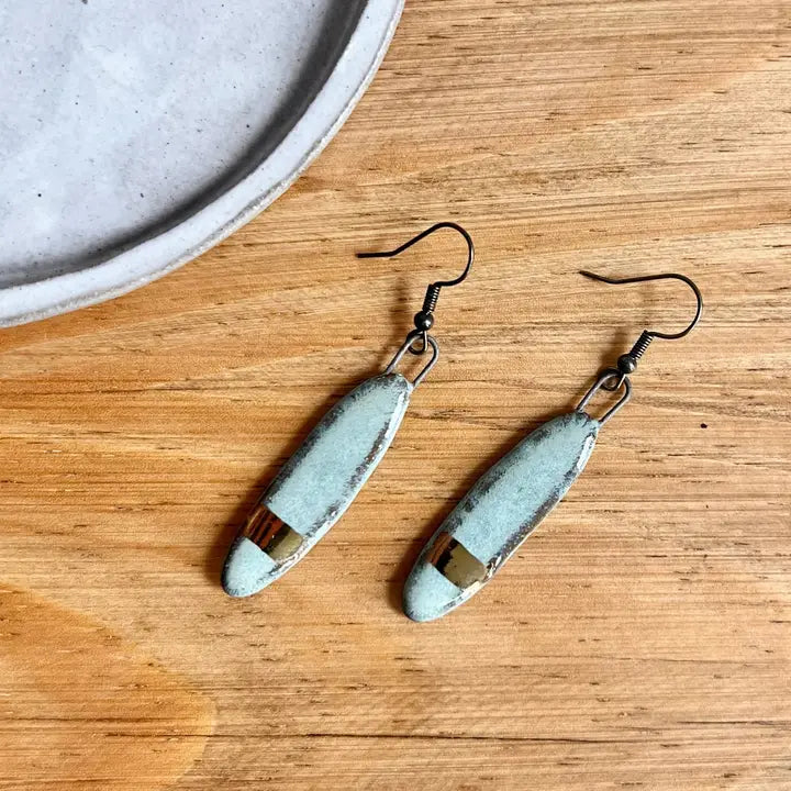 Solid Gold Striped Turquoise Earrings