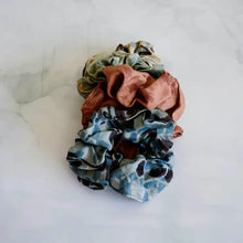 Load image into Gallery viewer, Satin Finish Hand Dyed and Block Printed Scrunchies - Set of 2