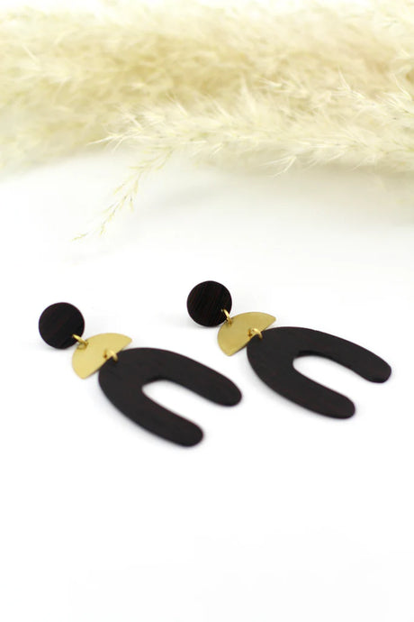 Brass & Wood Stacking Earrings