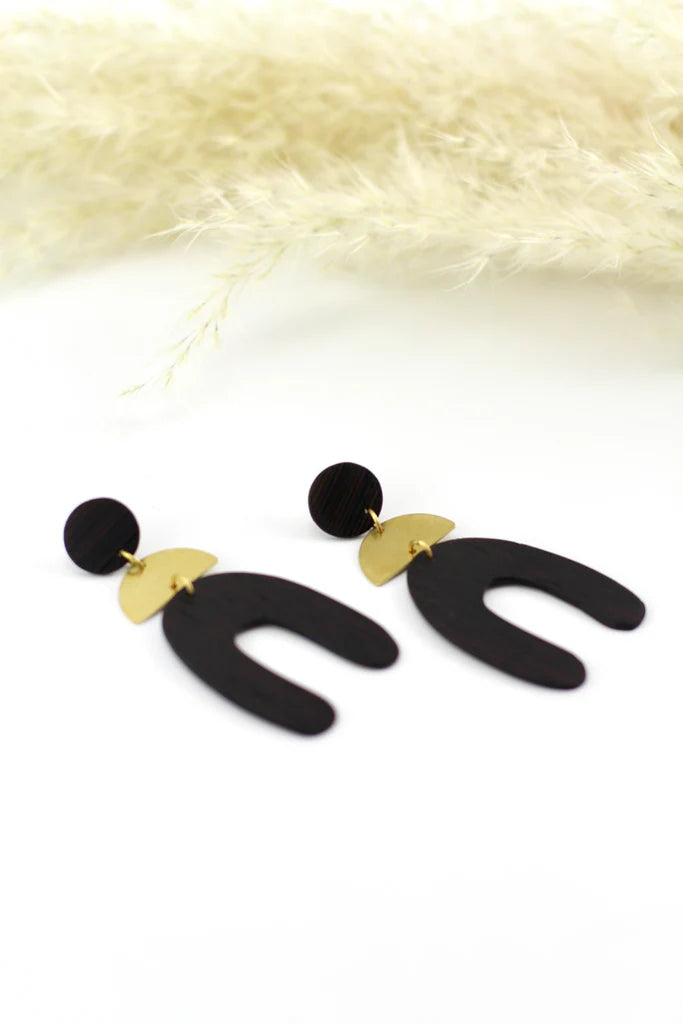 Brass & Wood Stacking Earrings
