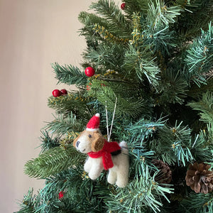 Jack Russell Dog with Christmas Hat Ornament