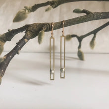 Load image into Gallery viewer, Skinny Rectangle Bar Earrings with Silver Cluster