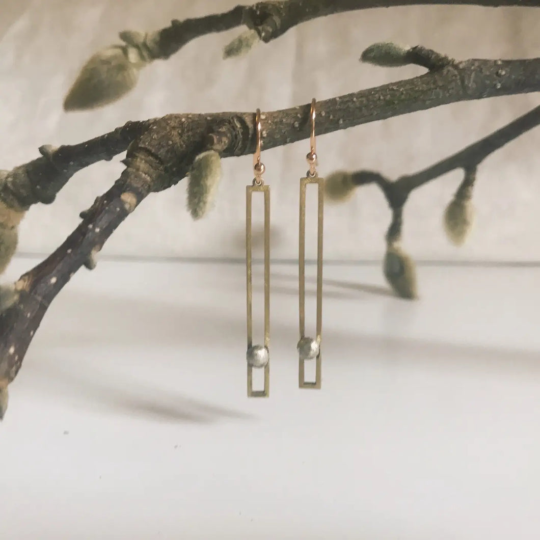 Skinny Rectangle Bar Earrings with Silver Cluster