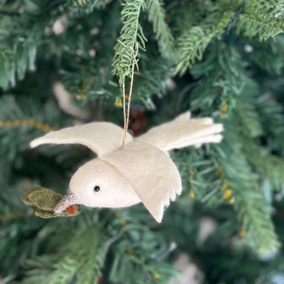 Felt Dove with Olive Twig Ornament