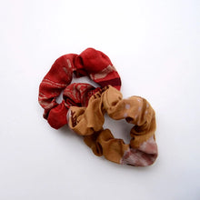 Load image into Gallery viewer, Cotton Silk Hand Dyed and Block Printed Scrunchies - Set of 2