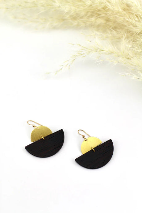 Brass & Wood Boat Earrings