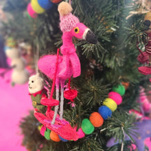 Load image into Gallery viewer, Skiing Flamingo Christmas Decoration