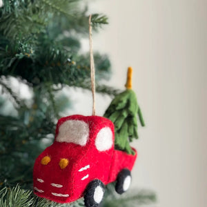 Pickup Truck with Christmas Tree Ornament