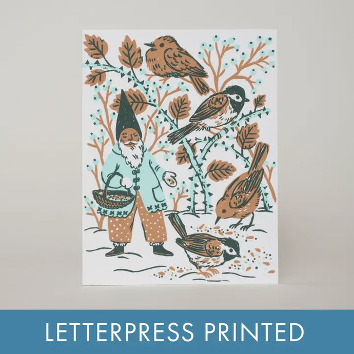 Bird Feeding Gnome Card