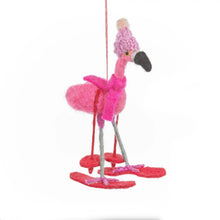 Load image into Gallery viewer, Skiing Flamingo Christmas Decoration