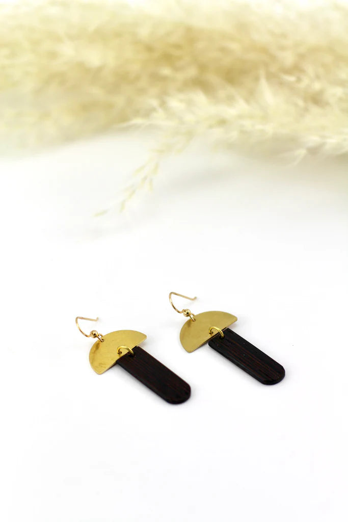 Brass & Wood Top Up Earrings