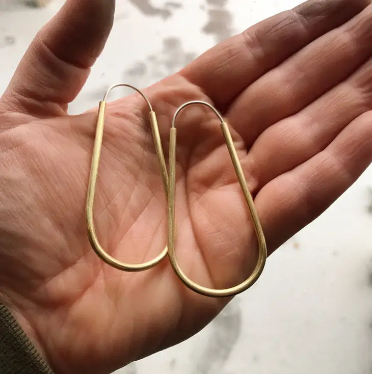 Long Hollow Brass Hoop Earrings