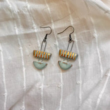 Load image into Gallery viewer, 2 Piece Turquoise Striped Ceramic Clay Earrings