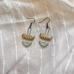 2 Piece Turquoise Striped Ceramic Clay Earrings