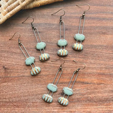 Load image into Gallery viewer, Turquoise Double Bubble Gold Striped Ceramic Earrings