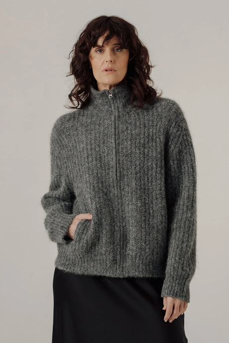 Alpaca Rib Zip Jacket