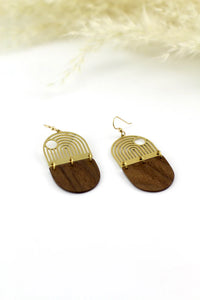 Brass & Wood Sun Earrings