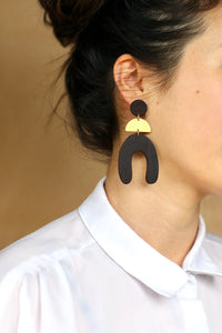 Brass & Wood Stacking Earrings