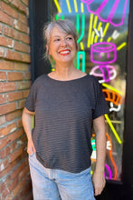 Load image into Gallery viewer, Boatneck Top - Charcoal Stripe